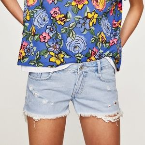 Zara Distressed Bermuda Shorts Light Blue US 4